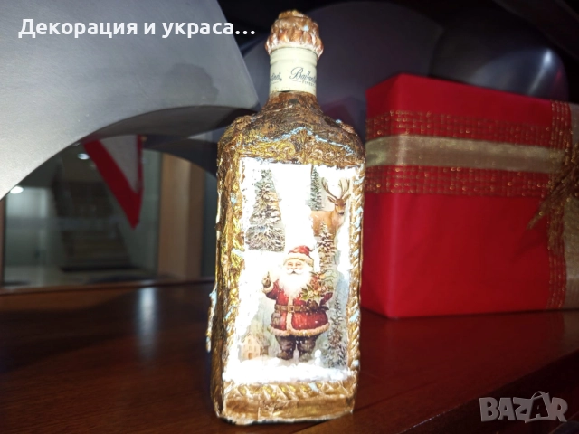 Подаръчна коледна бутилка с барокови елементи, снимка 5 - Декорация - 52592233
