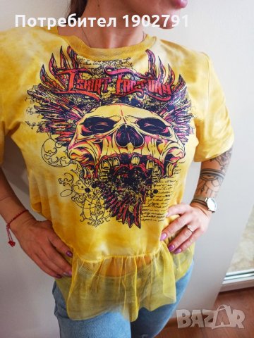 Дамска тениска комбинация трико и тюл, снимка 2 - Тениски - 32555995