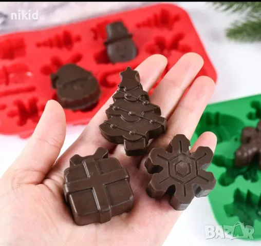 Снежинка Бастун елха Дядо Коледа подарък снежен Коледен силиконов молд форма фондан бонбони шоколад, снимка 5 - Форми - 47455104