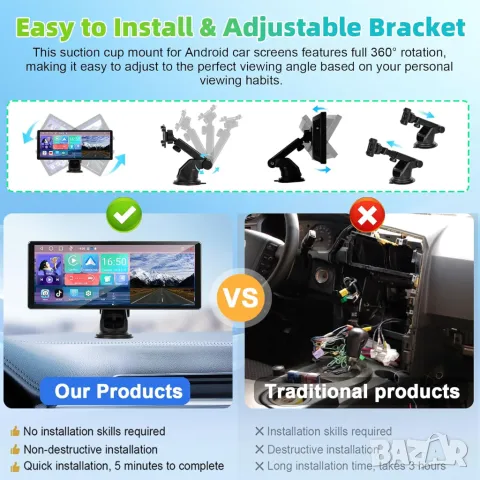 Монитор за кола, за автомобил, WIFI, Android, CarPlay, Android auto, Навигация, мултимедия, Блутут, снимка 10 - Аксесоари и консумативи - 48721998