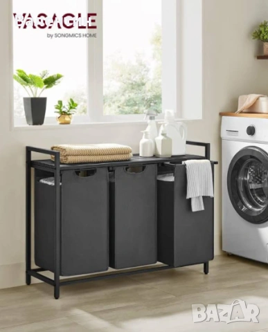 Кош за пране с 3 отделения и рафт, снимка 2 - Други стоки за дома - 53112898