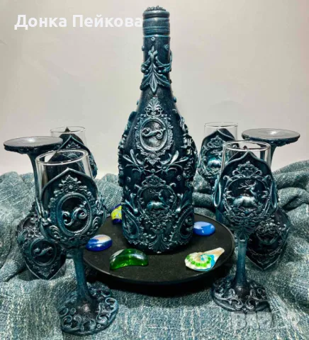 Сервиз за аперитив ръчна изработка в сребро , снимка 3 - Сервизи - 47658022