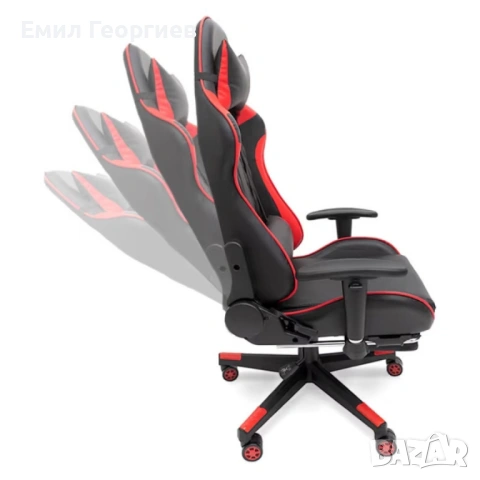 Ергономичен геймърски стол с функция за масаж и подложка за крака - червен, снимка 11 - Столове за офис - 53238046