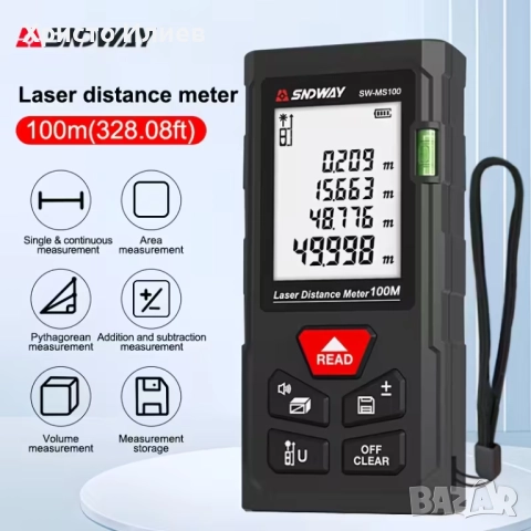 Лазерна Ролетка дигитален далекомер с дисплей 100м обхват Рулетка, снимка 2 - Измервателни инструменти - 51960115