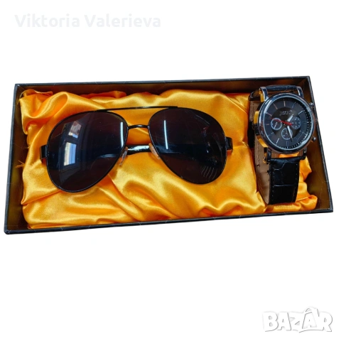 ТОП.Мъжки подаръчен комплект, красиво опакован ръчен часовник и очила.