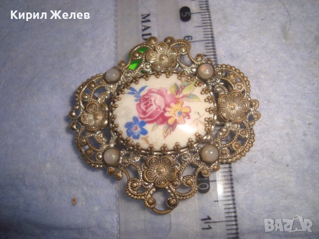 СТАРА ФИЛИГРАННА БРОНЗОВА СКЪПОЦЕННА ПРЕКРАСНА АР НУВО БРОШКА РИСУВАН ПОРЦЕЛАН 27913, снимка 9 - Антикварни и старинни предмети - 37127839