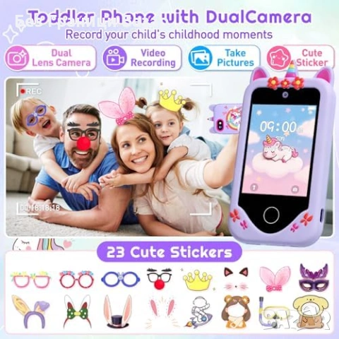 Нова Играчка телефон за деца 3-8 г., музика, будилник, таймер, стикери, кейс, снимка 6 - Образователни игри - 53517975