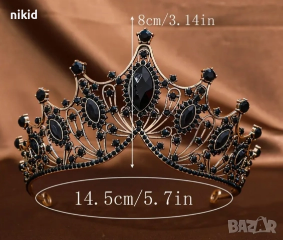 Масивна корона тиара диадема венец златиста сребриста черна камъни кралица мис метална дамска детска, снимка 13 - Аксесоари за коса - 47022698