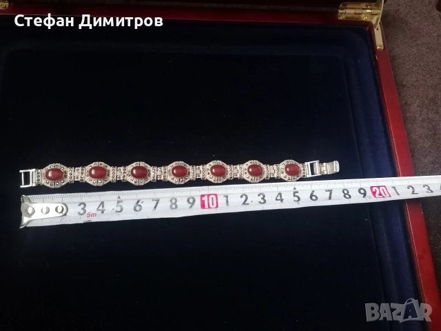 сребърна гривна с полускъпоценни камъни карниол, снимка 4 - Колиета, медальони, синджири - 52596594