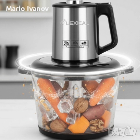 Електрически чопър Lexical LCH-1970 с неръждаем корпус и стъклена купа, снимка 2 - Чопъри и пасатори - 52890755