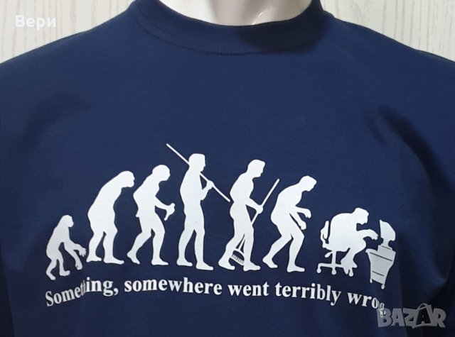 Нова мъжка тениска с трансферен печат Човешка еволюция, снимка 2 - Тениски - 28252991