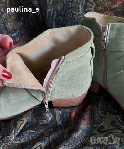 Естествен набук и пресована кожа за подметката / Маркови зелени боти "Bruno Banani" , снимка 10 - Дамски боти - 43497926