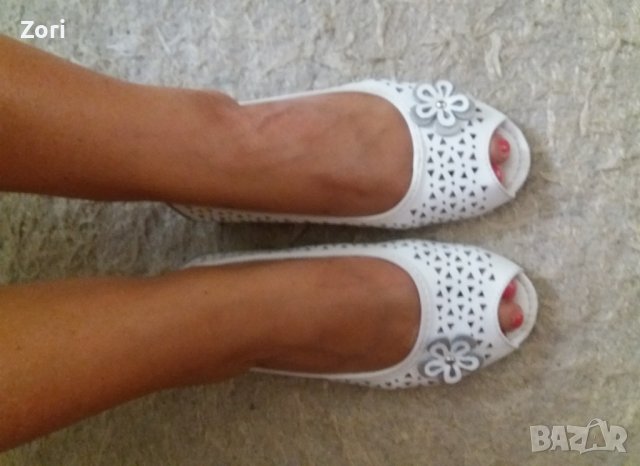 Бели равни обувки от естествена кожа  - 36 номер , снимка 4 - Дамски ежедневни обувки - 37769290