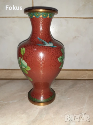 Cloisonne Клоазоне стара красива ваза бронз клетъчен емайл, снимка 6 - Антикварни и старинни предмети - 53357474