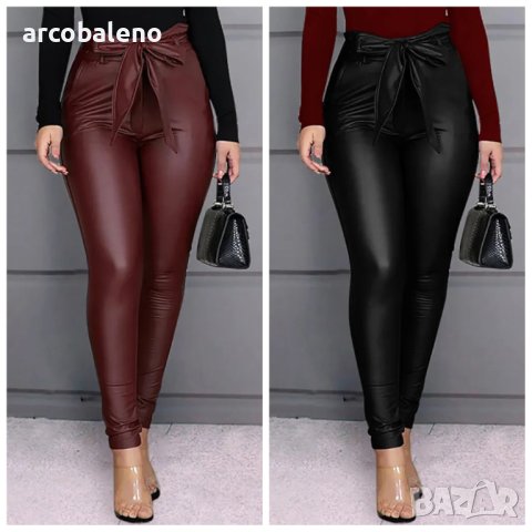 Дамски елегантен и семпъл панталон от изкуствена кожа, 2цвята