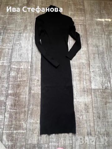  по тялото черна еластична вискоза спортно елегантна черна еластична рокля рипс рипсена пола яка, снимка 3 - Рокли - 47682592