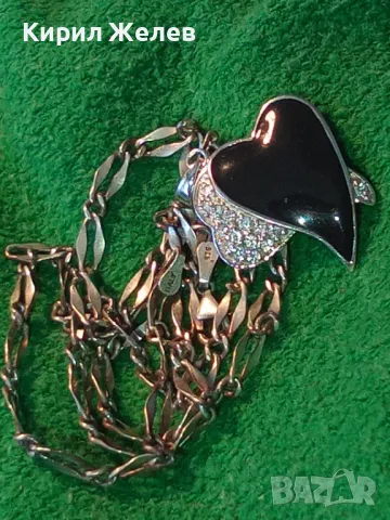 СРЕБЪРНО КОЛИЕ със СЪРЦЕВИДЕН МЕДАЛЬОН СРЕБРО 925 CSF с БЯЛА ПОЗЛАТА ЦИРКОНЧЕТА и ЕМАЙЛ 44392, снимка 11 - Колиета, медальони, синджири - 49916285