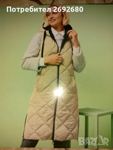 Нов дамски дълъг елек L-ка бежов/черен, снимка 8 - Жилетки - 48416316