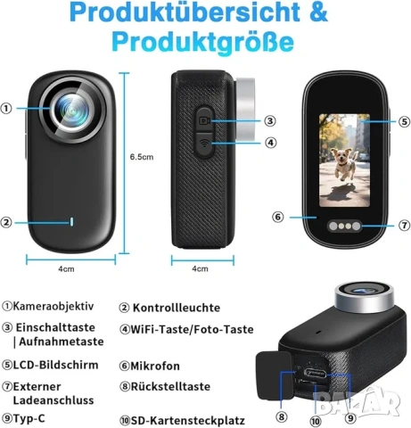 Екшън камера Nisanmoon, 4K, водоустойчива, малка, с 1,3-инчов екран, снимка 9 - Камери - 53558444