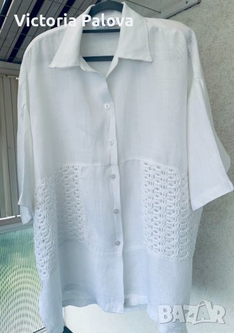 Голяма бяла риза-туника OPIUM Германия 100% лен, снимка 2 - Ризи - 37040801