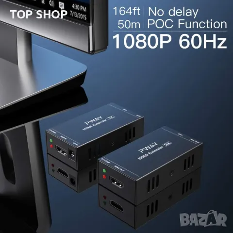 PW-HT202P(POC) HDMI Extender 165ft/50m Lossless Transmission Over Single Cat5e/6 Full HD 1080P Suppo, снимка 3 - Друга електроника - 48831568