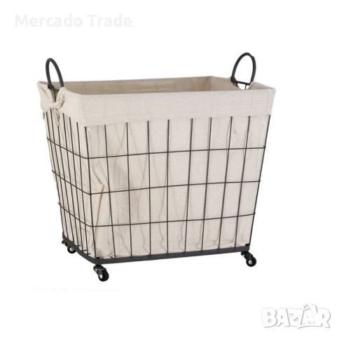 Декоративна кошница с колелца Mercado Trade, Засъхранение, Метал, Екрю, снимка 1 - Декорация за дома - 44883259