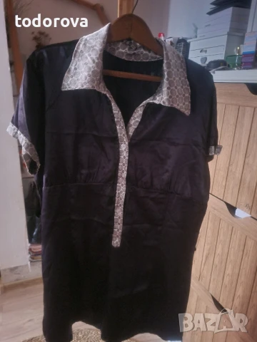 риза сатен с колан черна, снимка 4 - Ризи - 50663759