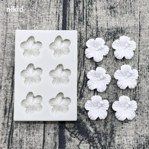 6 цветчета Каркаде хибискус цветя силиконов молд форма фондан украса декор торта