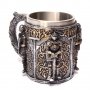 Код 94168 Стилна чаша от полирезин и метал с релефни декорации - рицари, мечове и надписи.