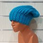 Нова зимна плетена шапка тип джудже в син цвят