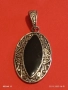 СРЕБРИСТ МЕДАЛЬОН в СТИЛ АРТ ДЕКО с ЧЕРЕН ОНИКС и МАРКАЗИТ 52164, снимка 1