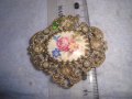СТАРА ФИЛИГРАННА БРОНЗОВА СКЪПОЦЕННА ПРЕКРАСНА АР НУВО БРОШКА РИСУВАН ПОРЦЕЛАН 27913, снимка 9