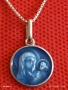 Сребърна верижка с медальон Богородица с младенеца син емайл 53069, снимка 2