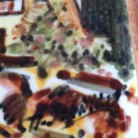 Стара Немска картина порцелан дърво  с подпис  27/18 см., снимка 4 - Антикварни и старинни предмети - 27443406