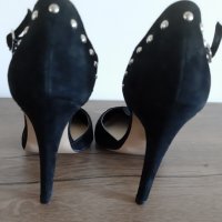 Черни велурени обувки с елементи, снимка 3 - Дамски елегантни обувки - 36625733