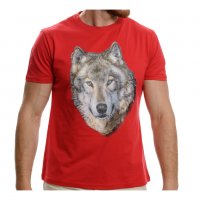 Нова мъжка тениска с трансферен печат Вълк със сини очи, Серия вълци