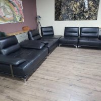 Черен кожен ъглов диван и фотьойл Artemis с електрически облегалки, снимка 8 - Дивани и мека мебел - 43552710