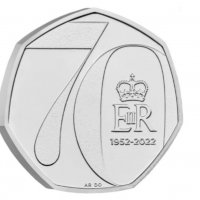 50 пенса 2022 г. "Платинен юбилей на Н.В. Кралица Елизабет", снимка 2 - Нумизматика и бонистика - 39178403