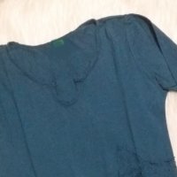 Риза/Блуза в цвят петролио с апликация звезда от дантела и прозрачни пайети върху нея, снимка 2 - Ризи - 42998924