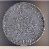 Франция стар сребърен франк 1909 година, снимка 1 - Нумизматика и бонистика - 38318931