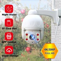 *Нови WiFi IP Камера 4K 8MP с нощен запис  PTZ IP Smart Водоустойчива Wireless Wi-Fi HD Android IoS, снимка 1 - HD камери - 37450652