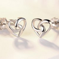 Сребърни обеци - сърце с печат 925 сребро BF130, снимка 7 - Обеци - 27407436