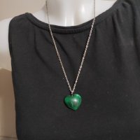 Сребърен синджир с сърце от зелен малахит (23), снимка 2 - Колиета, медальони, синджири - 37761514