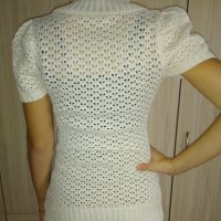 Бяла плетена блуза с яка, снимка 3 - Блузи с дълъг ръкав и пуловери - 27455875