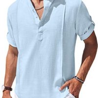 Мъжка ежедневна риза с къс ръкав в стил Henley, 5цвята - 023 - 023, снимка 11 - Ризи - 39222692