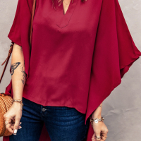Дамска блуза тип кимоно в цвят бордо, снимка 5 - Туники - 44862498