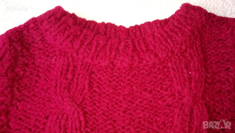 Плетен детски пуловер с дължина 46см за момиченце винено червен, снимка 1