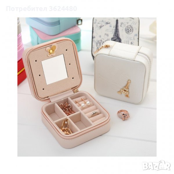 1752 Кокетна малка кутия за бижута с огледало и декорация , снимка 1