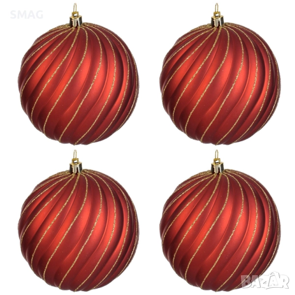 Комплект коледни топки червени мат с вълнообразен брокат Ø12 см_1253580, снимка 1