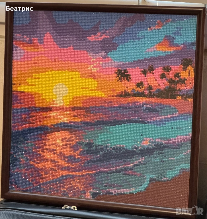 Диамантен гоблен пейзаж-залез с кръгли маниста, снимка 1